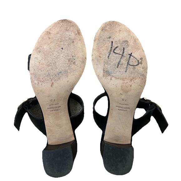 STUART WEITZMAN BELINDA BLOCK LEATHER STRAP SLIDE SANDAL MULE BLACK SIZE 7.5 - Picture 12 of 12